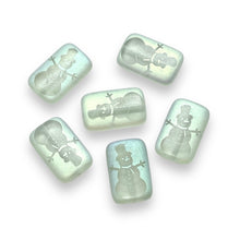 Load image into Gallery viewer, Czech glass laser tattoo snowman rectangle beads 6pc crystal AB 18x12mm
