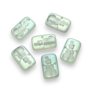 Czech glass laser tattoo snowman rectangle beads 6pc crystal AB 18x12mm