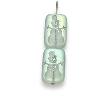 Load image into Gallery viewer, Czech glass laser tattoo snowman rectangle beads 6pc crystal AB 18x12mm
