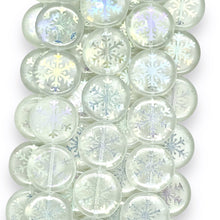 Load image into Gallery viewer, Czech glass laser tattoo snowflake coin beads 8pc crystal AB 16mm
