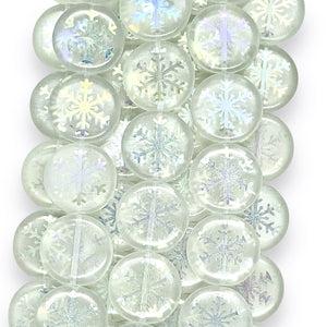 Czech glass laser tattoo snowflake coin beads 8pc crystal AB 16mm