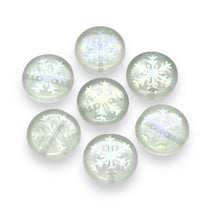 Load image into Gallery viewer, Czech glass laser tattoo snowflake coin beads 8pc crystal AB 16mm
