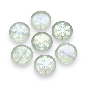 Czech glass laser tattoo snowflake coin beads 8pc crystal AB 16mm