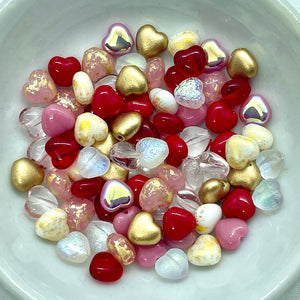 Czech glass tiny red pink gold heart beads mix 80pc 6mm