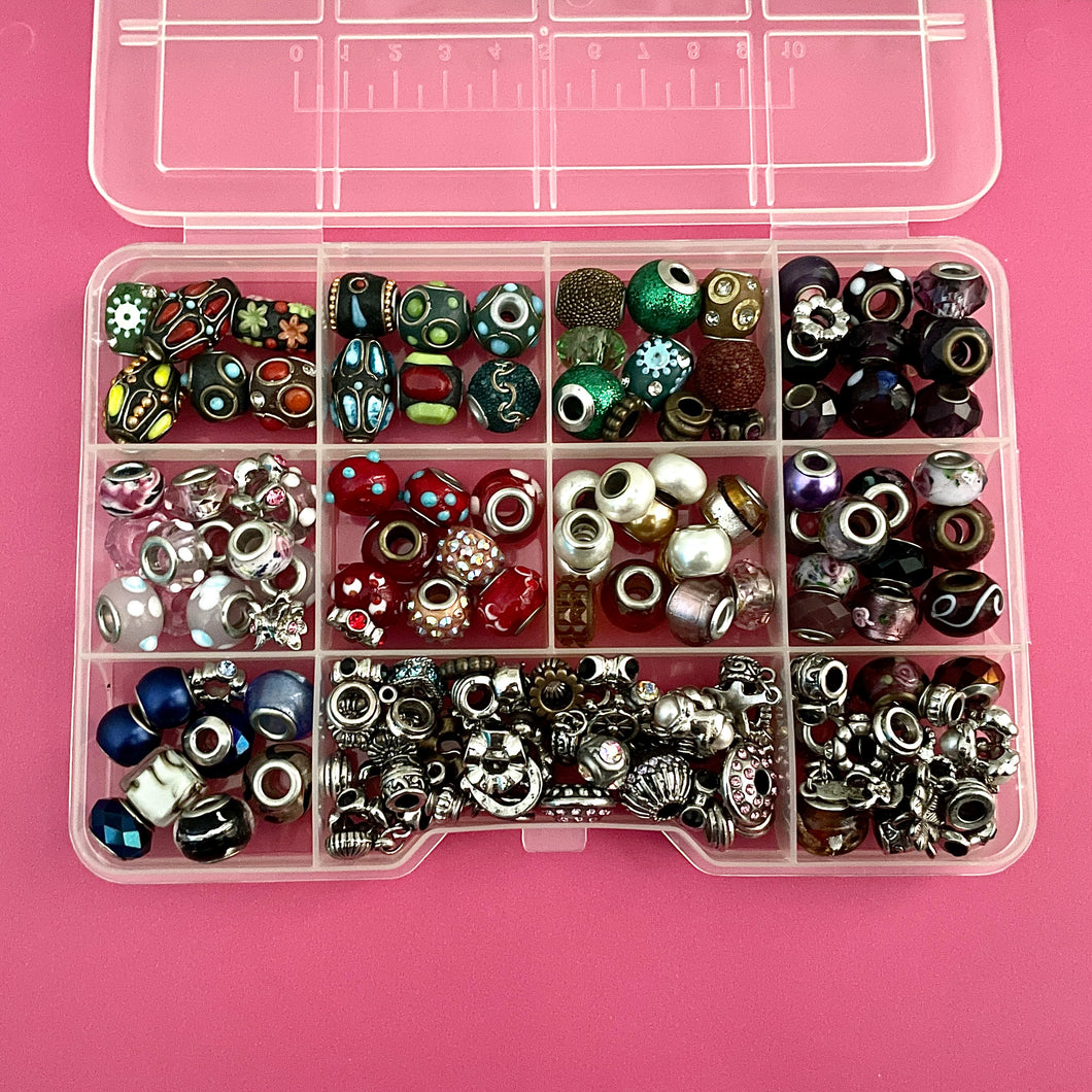 Destash lot 148pc European style big hole beads spacers with box