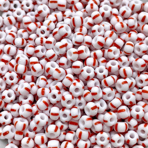 Czech glass Christmas peppermint red white striped 7/0 or 8/0? seed beads 20g