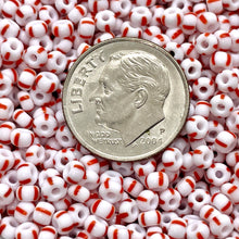 Load image into Gallery viewer, Czech glass Christmas peppermint red white striped 7/0 or 8/0? seed beads 20g
