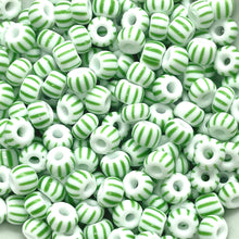 Load image into Gallery viewer, Czech glass Christmas peppermint green white striped 5/0 seed beads 20g

