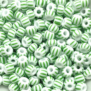 Czech glass Christmas peppermint green white striped 5/0 seed beads 20g