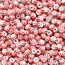Load image into Gallery viewer, Czech glass Christmas peppermint red white striped 7/0 seed beads 20g
