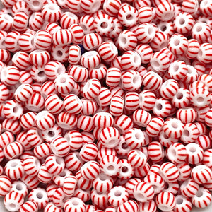Czech glass Christmas peppermint red white striped 7/0 seed beads 20g