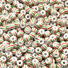 Load image into Gallery viewer, Czech glass Christmas peppermint green white striped 7/0 seed beads 20g

