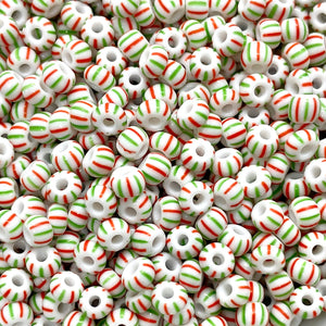 Czech glass Christmas peppermint green white striped 7/0 seed beads 20g
