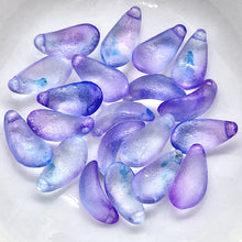 Load image into Gallery viewer, Czech glass curved flower petal beads 20pc etched purple blue 13x7mm
