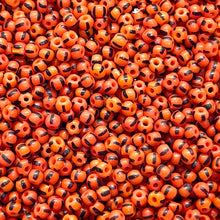 Load image into Gallery viewer, Czech glass Halloween orange &amp; black striped 12/0 seed beads 20g
