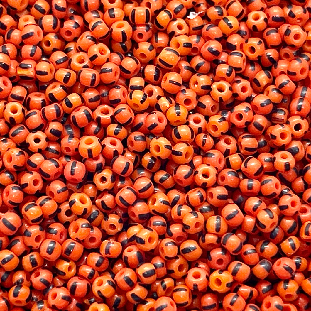 Czech glass Halloween orange & black striped 12/0 seed beads 20g