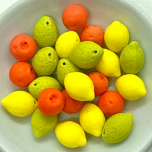 Load image into Gallery viewer, Czech glass lemon lime oranges fruit beads 24pc 70&#39;s kitchen mix
