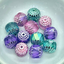 Load image into Gallery viewer, Czech glass cathedral beads Easter mix pink purple blue green 12pc 10mm
