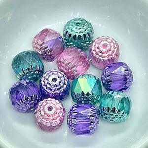 Czech glass cathedral beads Easter mix pink purple blue green 12pc 10mm