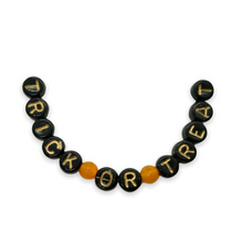Load image into Gallery viewer, Czech glass Halloween "TRICK OR TREAT" word letter beads 2 sets (28pc) black gold
