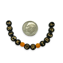 Load image into Gallery viewer, Czech glass Halloween "TRICK OR TREAT" word letter beads 2 sets (28pc) black gold

