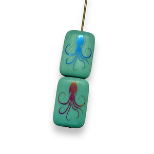 Czech glass laser tattoo squid rectangle beads 6pc turquoise sliperit 18x12mm