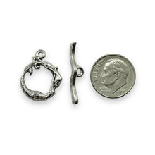 Load image into Gallery viewer, Mermaid toggle clasp 2 sets (4pc) silver plated lead free pewter 16.5x25mm USA made
