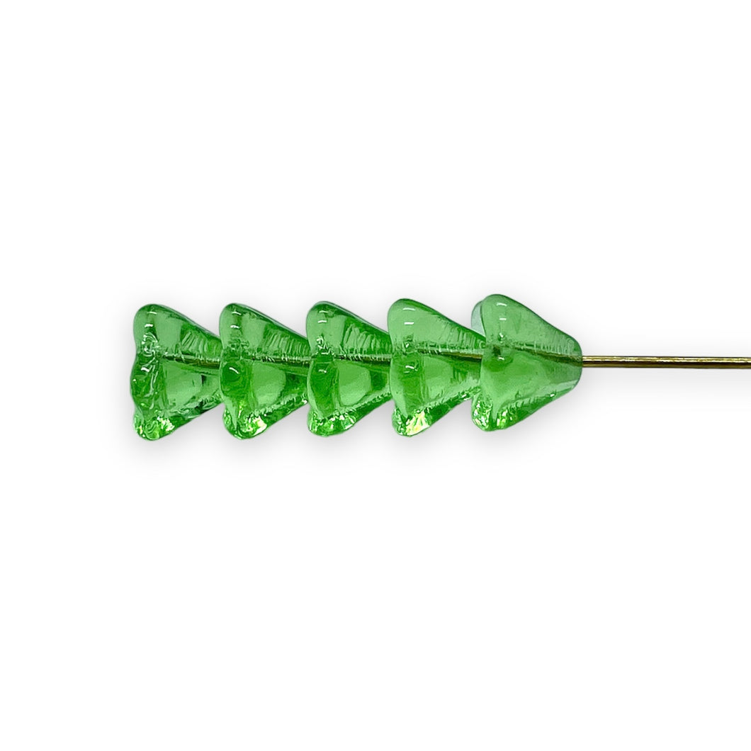 Czech glass bellflower flower beads 30pc peridot green 8x6mm