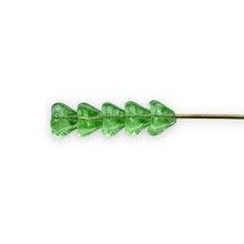 Load image into Gallery viewer, Czech glass bellflower flower beads 50pc peridot green 6x4mm
