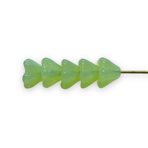 Czech glass bellflower flower beads 30pc pale mint green opaline 8x6mm