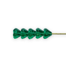 Load image into Gallery viewer, Czech glass bellflower flower beads 50pc emerald green 6x4mm
