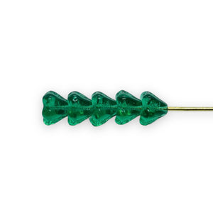 Czech glass bellflower flower beads 50pc emerald green 6x4mm