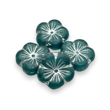 Load image into Gallery viewer, Czech glass XL hibiscus flower focal beads 4pc teal silver 21mm
