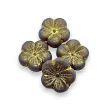 Load image into Gallery viewer, Czech glass XL hibiscus flower focal beads 4pc acid etched pink gold 21mm
