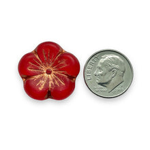 Load image into Gallery viewer, Czech glass XL hibiscus flower focal beads 4pc red copper 21mm
