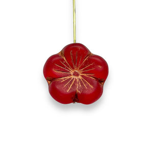 Czech glass XL hibiscus flower focal beads 4pc red copper 21mm
