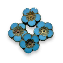 Load image into Gallery viewer, Czech glass XL table cut hibiscus flower beads 4pc blue picasso gold 21mm

