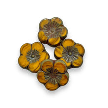 Load image into Gallery viewer, Czech glass XL table cut hibiscus flower beads 4pc orange picasso 21mm
