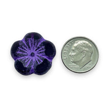 Load image into Gallery viewer, Czech glass XL table cut hibiscus flower beads 4pc acid etched purple 21mm
