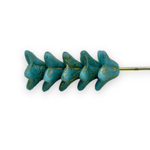Load image into Gallery viewer, Czech glass bellflower flower cup beads 25pc etched blue gold 8x5mm
