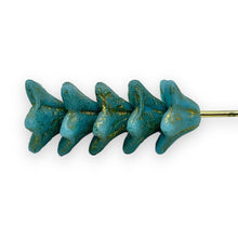 Load image into Gallery viewer, Czech glass bellflower flower cup beads 25pc etched blue gold 8x5mm
