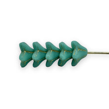 Load image into Gallery viewer, Czech glass bellflower flower cup beads 25pc turquoise gold 8x5mm
