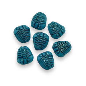 Czech glass trilobite fossil seashell beads 12pc blue 13x11mm