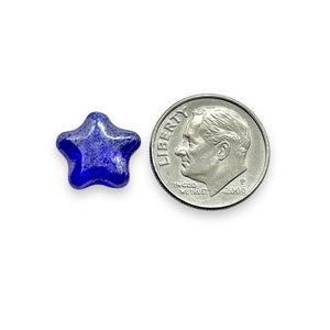 Czech glass puffed star beads 20pc blue luster 12mm