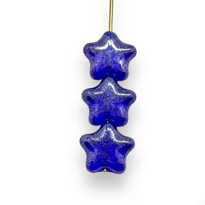 Czech glass puffed star beads 20pc blue luster 12mm
