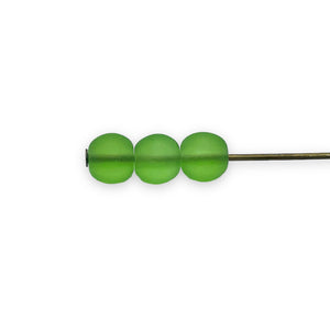 Czech glass round druk beads 100pc translucent frosted green 5mm