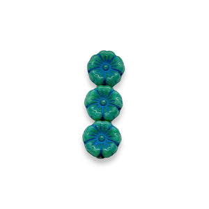 Czech glass tiny hibiscus flower beads 16pc opaque blue 8mm