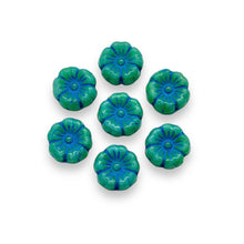 Load image into Gallery viewer, Czech glass tiny hibiscus flower beads 16pc opaque blue 8mm

