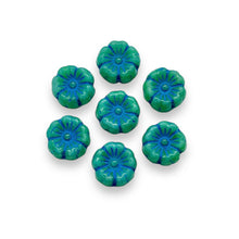 Load image into Gallery viewer, Czech glass tiny hibiscus flower beads 20pc opaque blue 8mm
