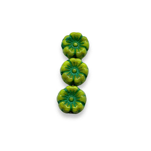 Czech glass tiny hibiscus flower beads 16pc lime green turquoise 8mm